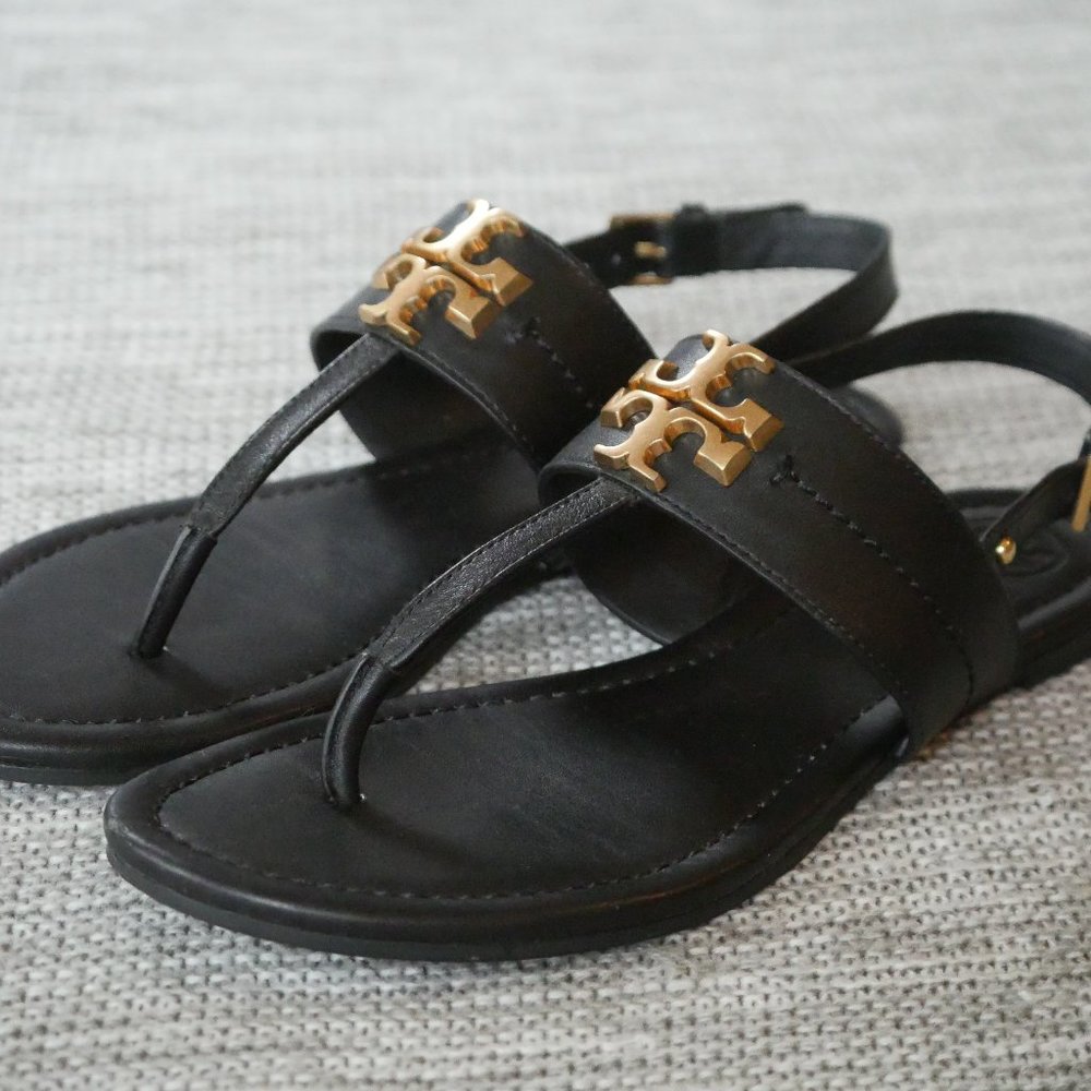 Tory Burch Black Leather Everly Sandal Size 7.5